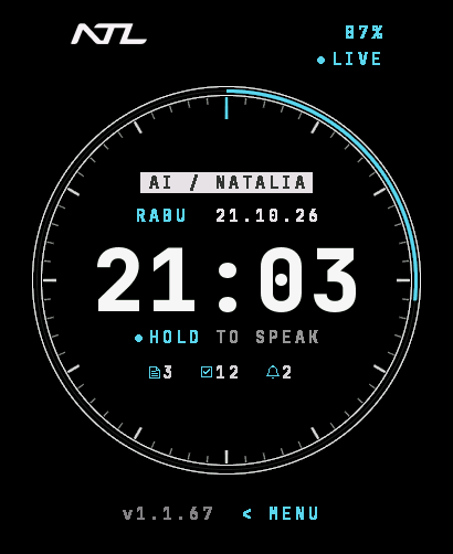 The HUD watch face with its dial and seconds arc
