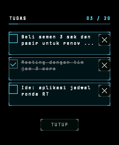 The tasks page on the watch